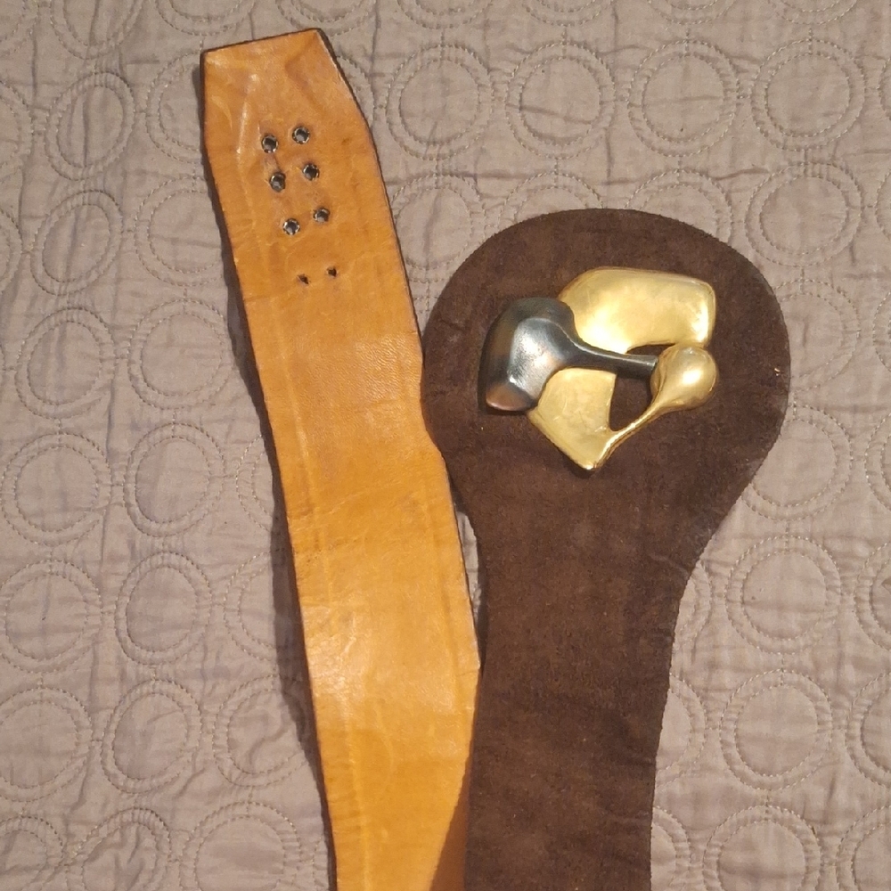 Women’s Brown Suede Statement Waist Belt with Gold Accent - Picture 2 of 3